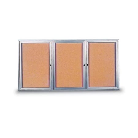 United Visual Products Triple Door Radius Corkboard, Header, 72 UV80155-SATIN-CORK
